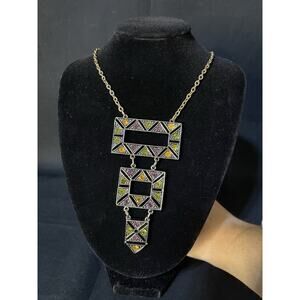 Vintage Emmons Signed Egyptian Queen Cleopatra Style Geometric Pendant Necklace